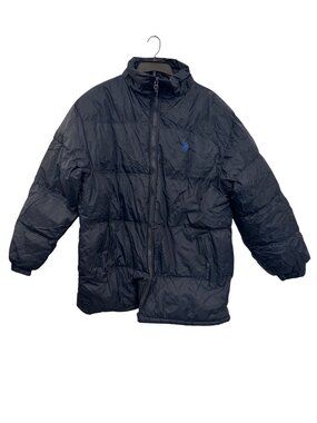 U.S. Polo Assn. Mens Navy Puffer Coat Size L Full Zip Polyester Winter Jacket